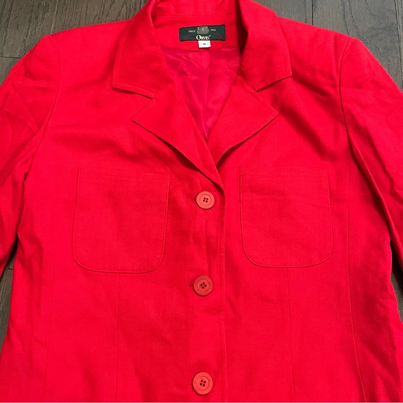 Orvis Blazer Jacket Womens 10 Red Rayon Linen Crop Bolero Office Work VTG Button - Picture 11 of 11